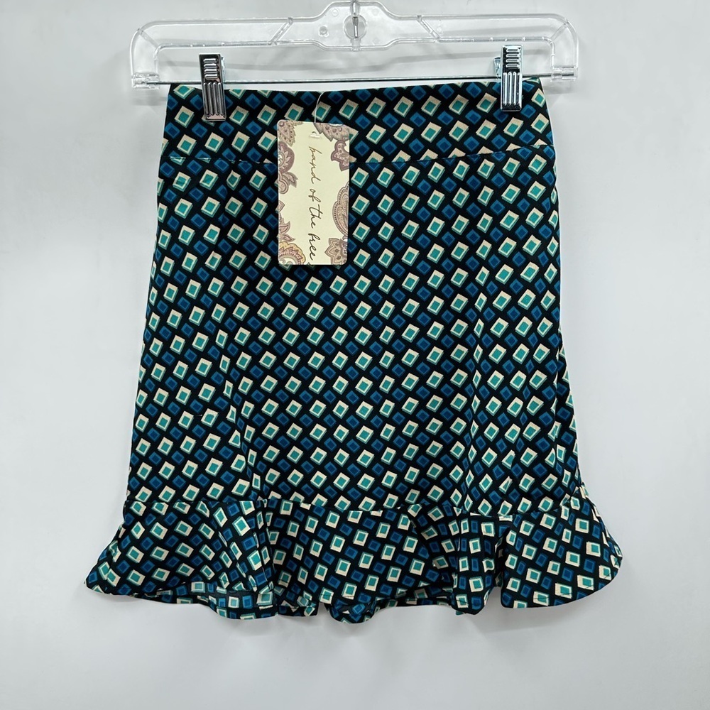 BAND OF THE FREE Colette teal diamond ruffled hem mini woman retro skirt NWT XS - Picture 2 of 11